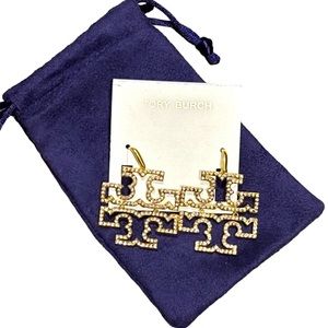 NWT tory burch pave drop gold earrings